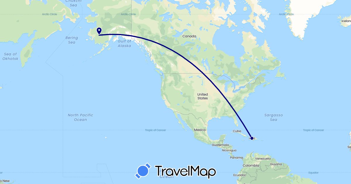 TravelMap itinerary: driving in Canada, Haiti (North America)